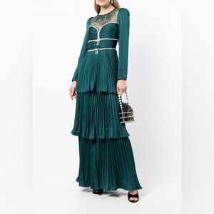Self Portrait Tiered Teal Maxi Dress